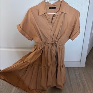 Blu Pepper Button-Up Tan Midi Dress